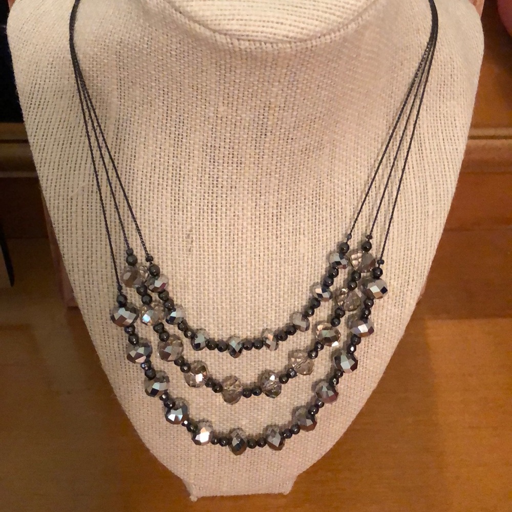NY&Co Three Tier Silver and Gray Necklace